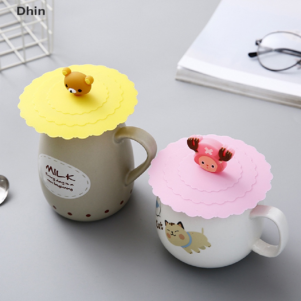 [Dhin] Cute Cartoon Silicone Cover Drinking Cup Lids Dustproof Glass Mugs Suction Cap COD