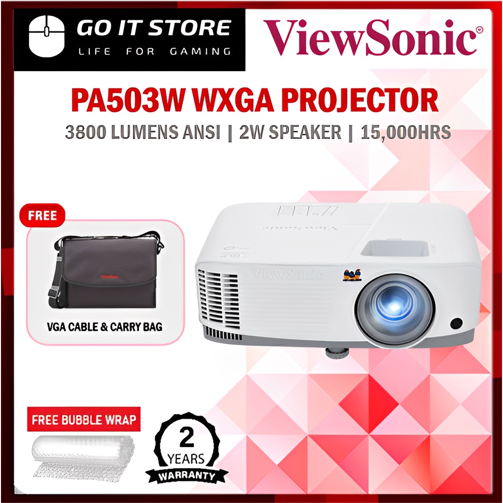 ViewSonic PA503W WXGA 3800 Lumens Business Projector with Carrying Case ...