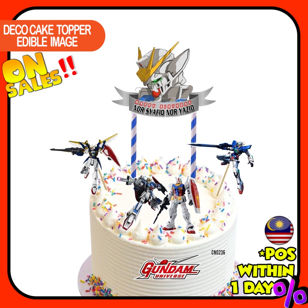 [CUSTOM NAME] Happy Birthday Cake Topper Gundam Decoration Set Party