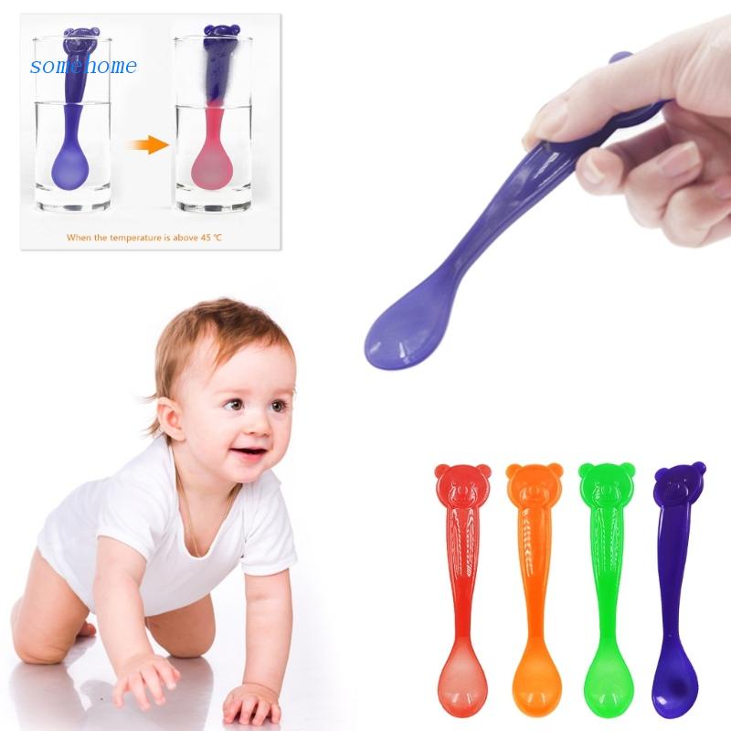 SOME Hot Safety Baby Spoon Silicone Feeding Spoon Feeder Heat-Sensing Color Change Spoon Feeder Toddler Cutlery Gadget