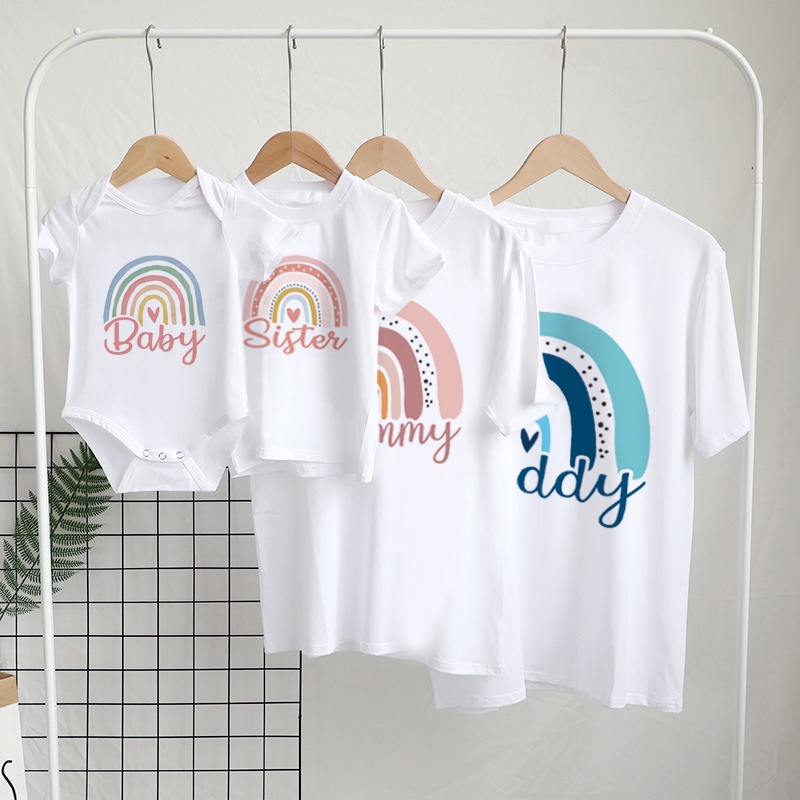 Rainbow Family Matching Outfit Dad Mom and Me Family Shirt Set Fashion Baby Bodysuits Brother Sisters Family Look Tshirt