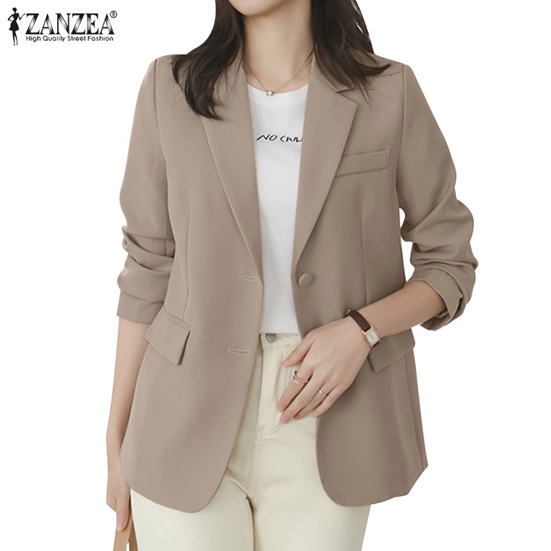 ZANZEA Women Korean Fashion Loose Formal Solid Long Sleeve Button With Shoulder Pads Blazer