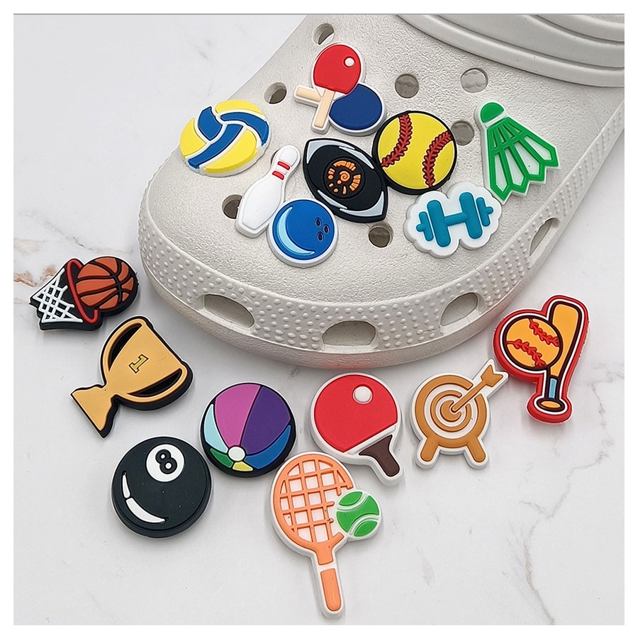 Cartoon Trophy Croc Jibbits Charm Football Baseball Shoe Buckle Basketball Table Tennis Croc Pins Bowling Jibitz Charms Badminton Jibits Crocks for Men Shoes Accessories Decoration