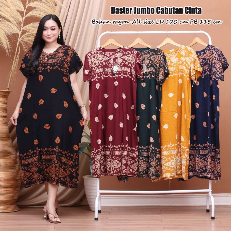 JUMBO BUSUI DASTER FRONT BUTTONS SHORT SLEEVES ADEM MATERIAL RECENT BATIK MOTIF