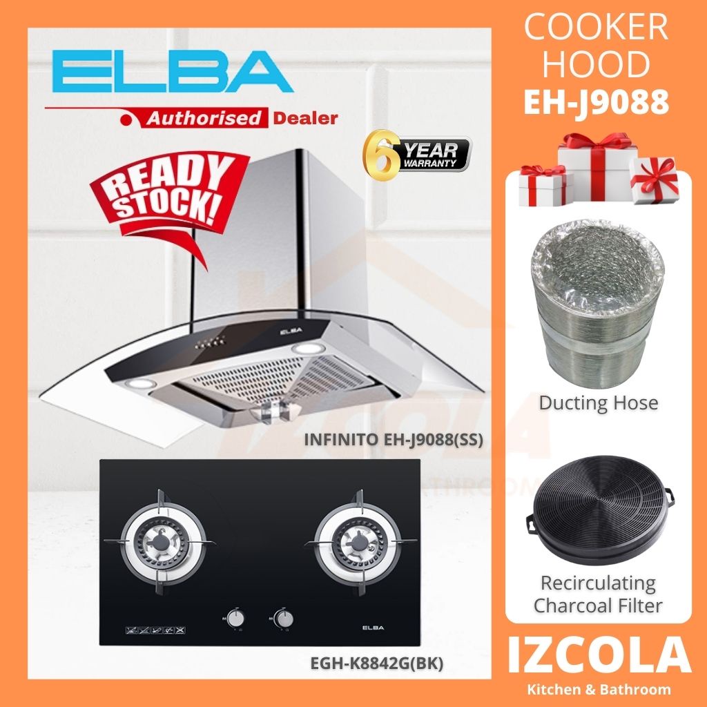 ELBA Kitchen Hood INFINITO EHJ9088(SS) and Hob EGHK8842G(BK) Cooktops