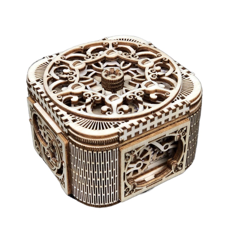 ☬♙Toy Ukraine ugear Same Style Wooden Mechanical Jewelry Box Treasure Box Tik Tok Gift Proposal Gift Box Birthday 007