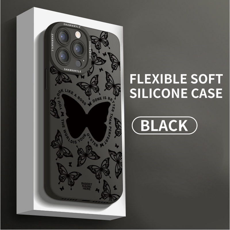 Realme 7 7i 8 9 9i C2 C3 C11 C15 C17 C20 C21 C21Y C25Y C35 Narzo 20 Pro 50 50A Prime Beautiful Black Butterfly TPU Matte Phone Case with Comera Lens Full Protective Cover | CX C029