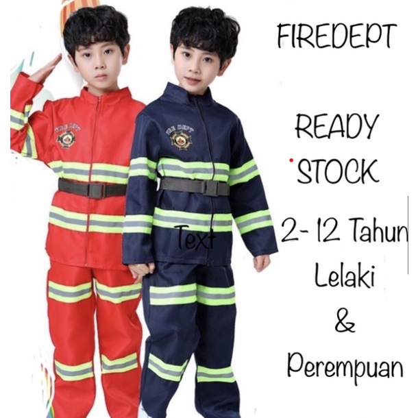 Bomba Baju Kerjaya Kanak-Kanak Firefighter Cosplay Fireman Costume Kids Career Uniform Baju Bomba Budak