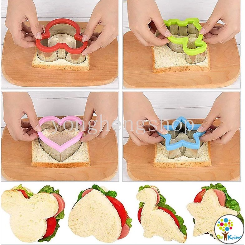 DK Cartoon Sandwich Cutter Dinosaur Star Heart Shaped Stainless Steel Bread Mould Cookie Cutters Kids Bento Mold Baking