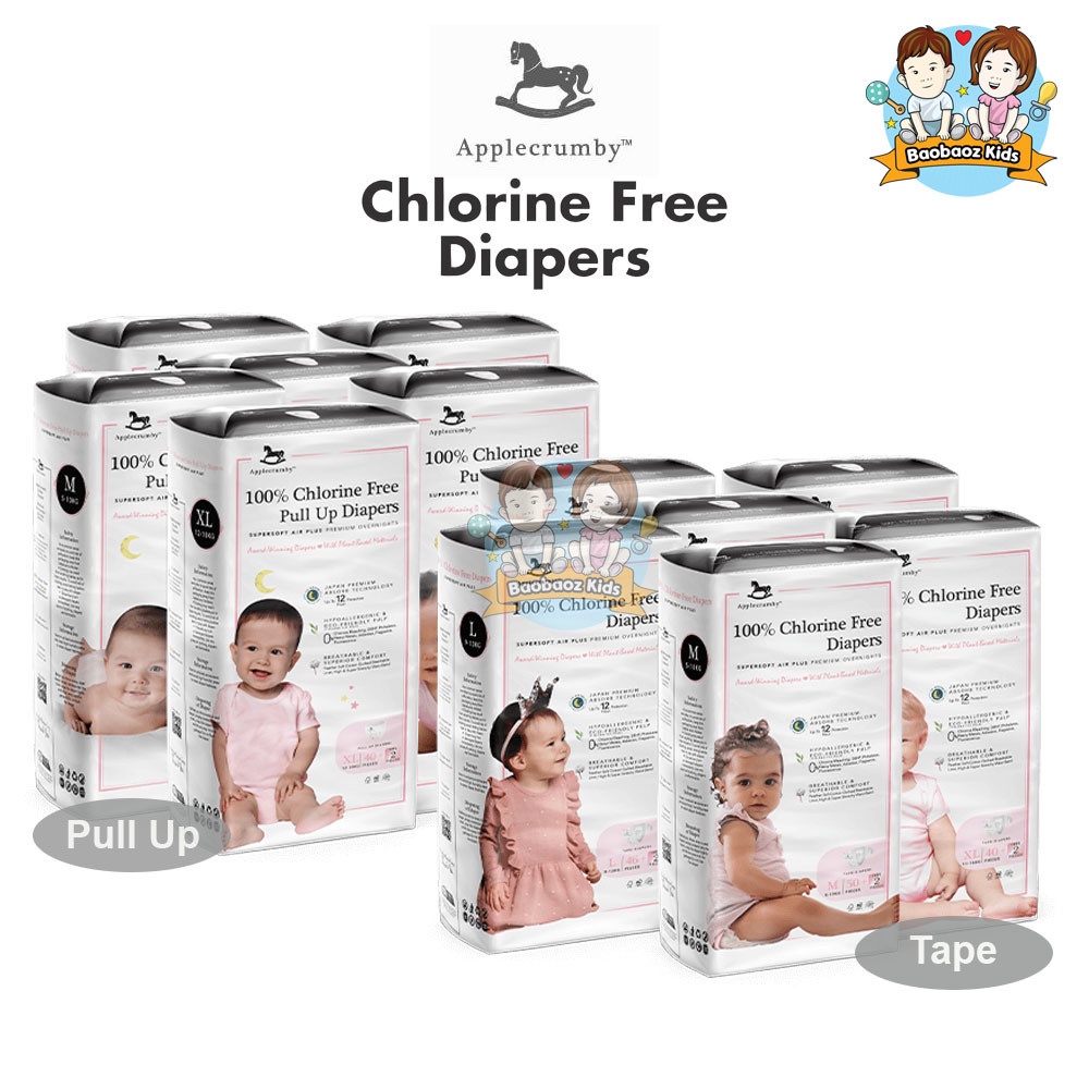 Applecrumby Chlorine Free Premium Overnight Tape Diapers / Pull Up