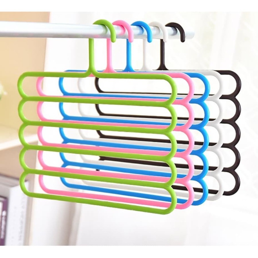 GANTUNGAN 5-tier Clothes Hanger Magic Hanger Clothes Pants Hijab Towel 5-Layer Plastic Wardrobe Space Saving