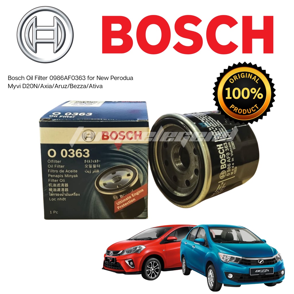 Bosch Oil Filter 0986AF0363 for New Perodua Myvi D20N/Axia/Aruz/Bezza