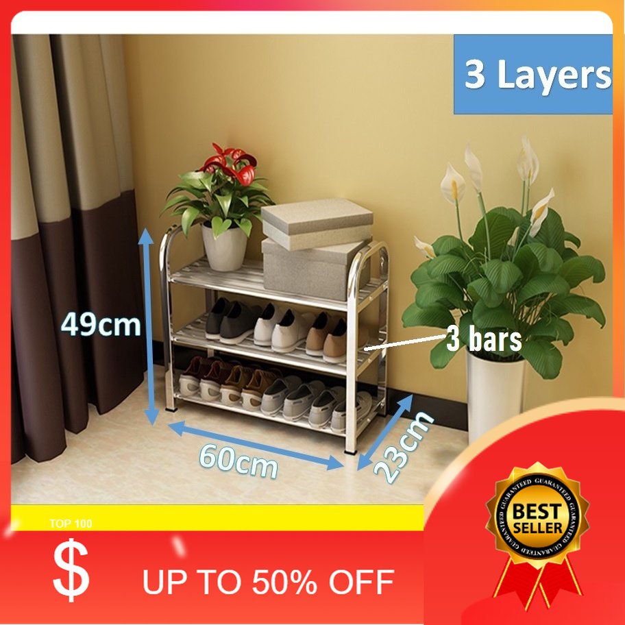 🎁KL STORE✨ [3-6Layers] Stainless Steel Shoe Shoes Rack Multifunctional Rack Kitchen Garag