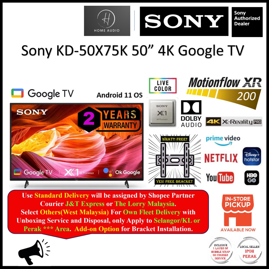 Sony TV Android 50 Inch 4K HDR Android TV / Google TV KD50X75 / KD