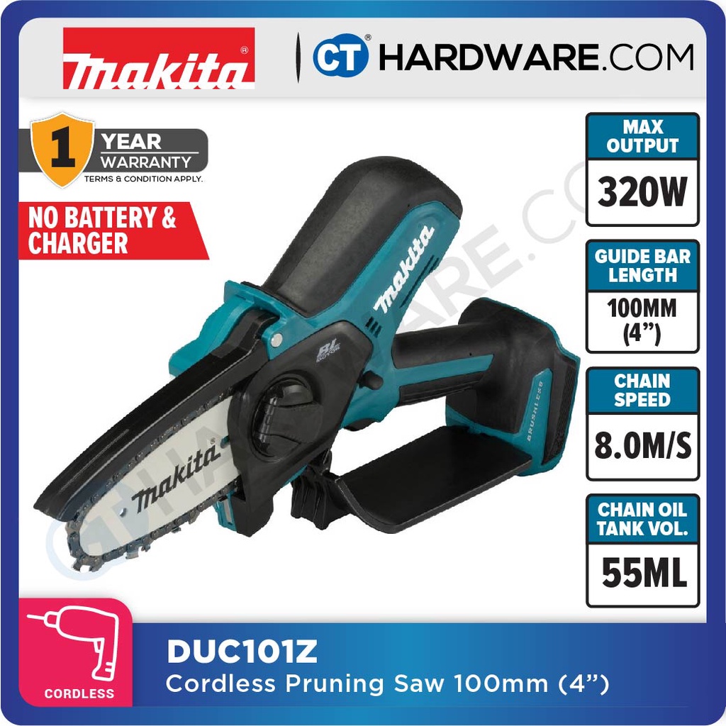 MAKITA DUC101Z CORDLESS PRUNING SAW 18V | 100MM (4") | 320W | OIL TANK ...
