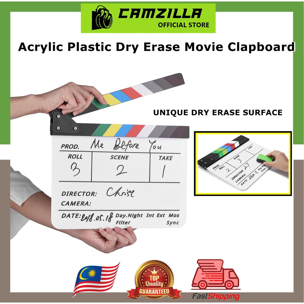 Directors Film Clapper Board Film Slate, Acrylic Plastic Dry Erase Movie Clapboard for Studio Camera Theater Pr