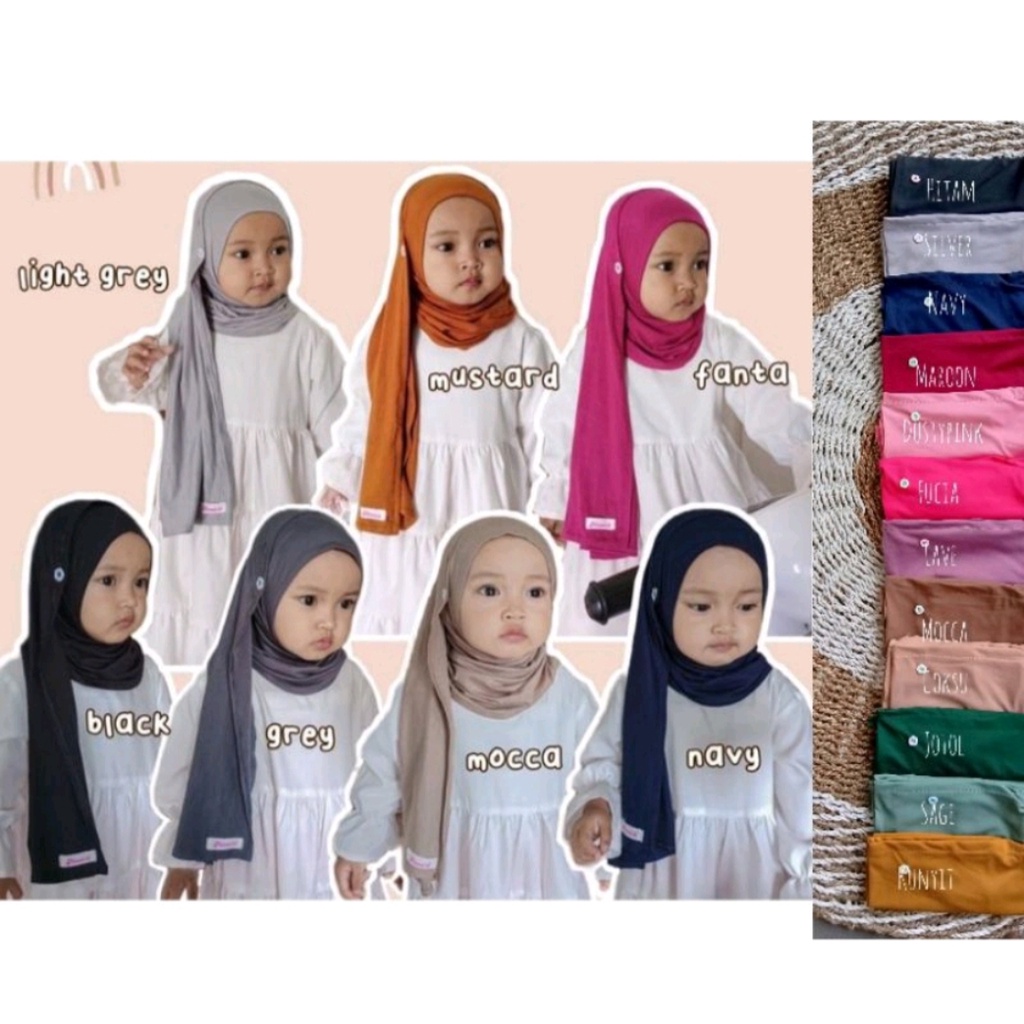 Pashtan Kids Button Pashmina Children Jersey Hijab Pashmina Children Instant Jersey Premium Pashmina Children's Trendy