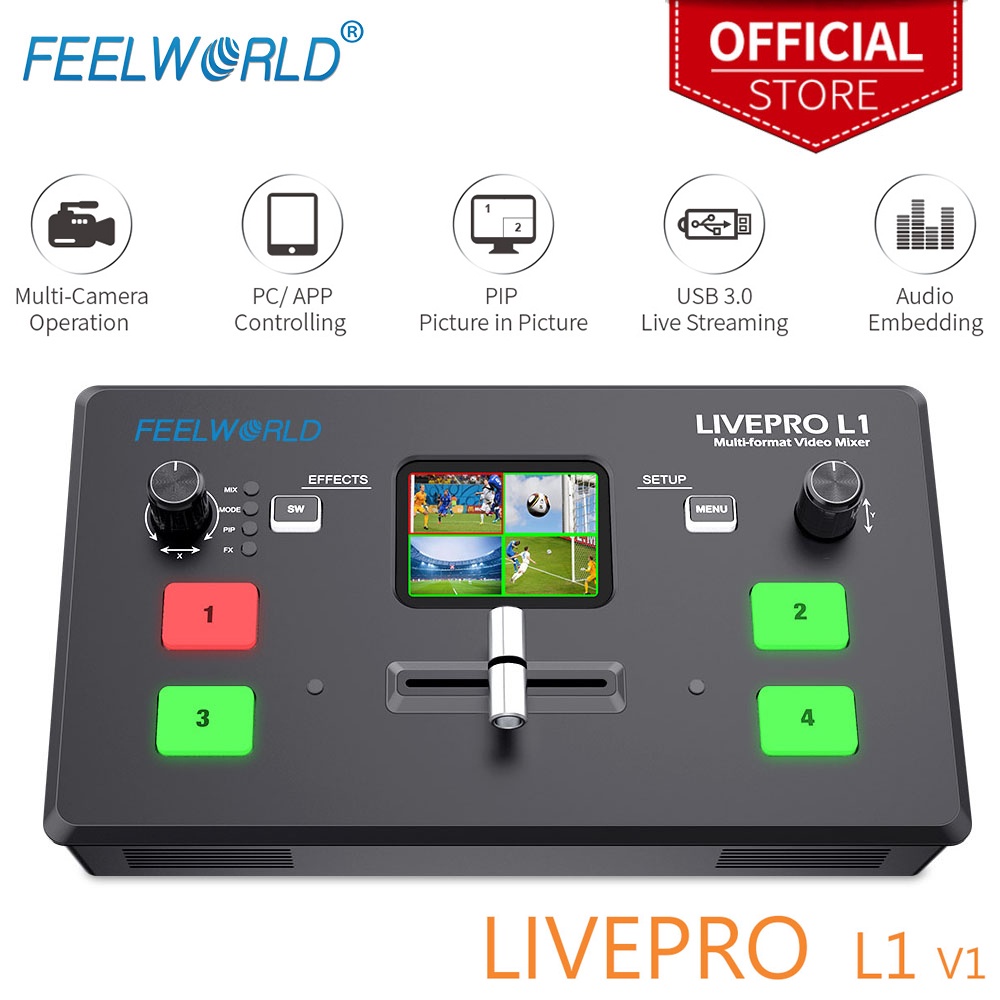 FEELWORLD LIVEPRO L1 V1 Multi Camera Video Mixer Switcher 2 Inch LCD