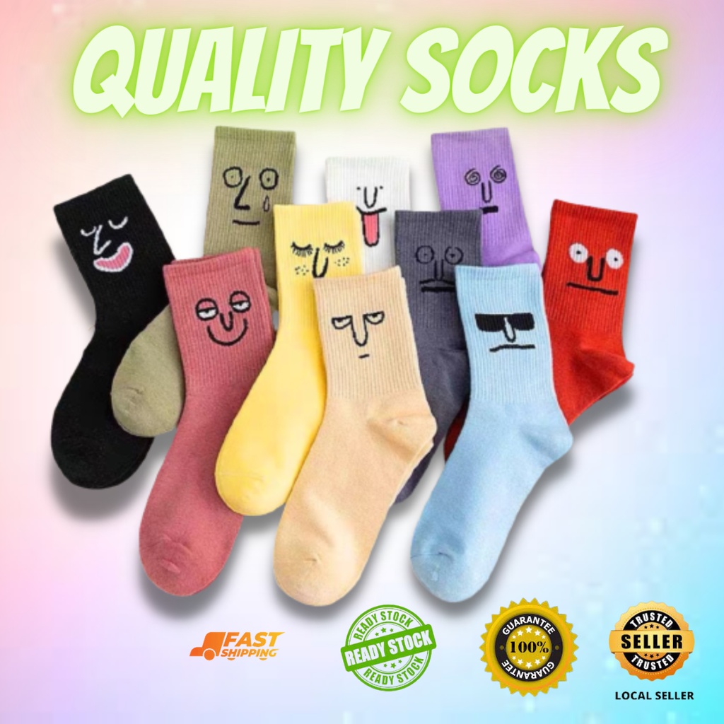 Men Women Emoji Socks Funny Cute Face Comedy Socks Breathable Socks Stokin Lelaki Wanita Kampas Sad Angry Stokin