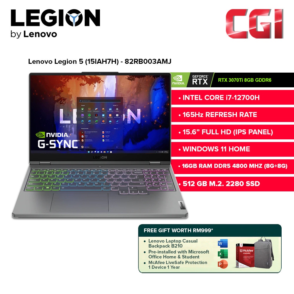 Lenovo 15.6" Gaming Laptop Legion 5 15IAH7H I7-12700H|RTX3070Ti 8GB|FHD ...