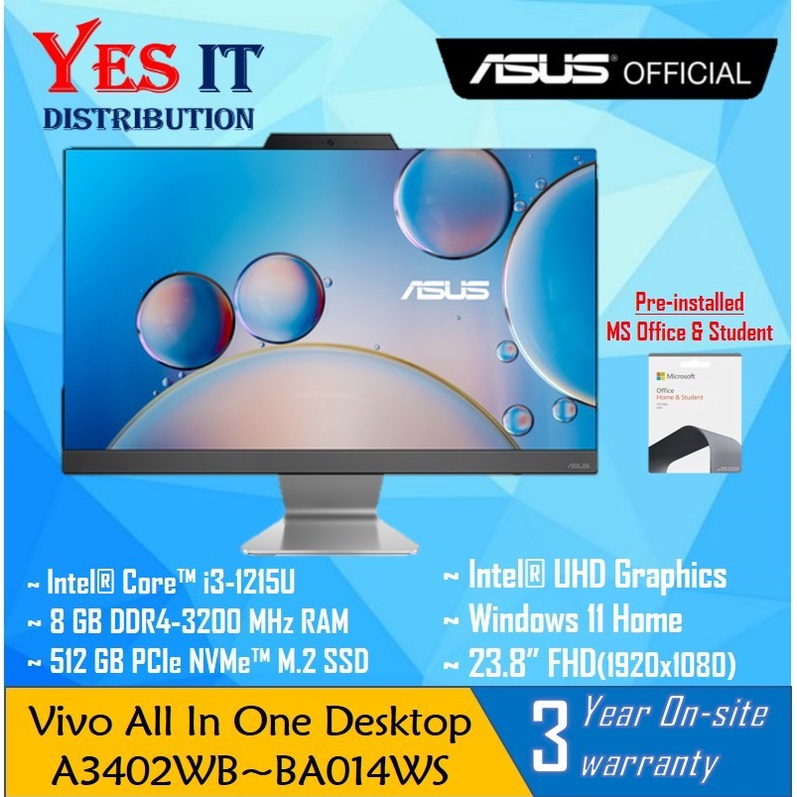 Asus Vivo AIO 23.8" FHD AllInOne Desktop PC (i5 A3402WBBA012WS