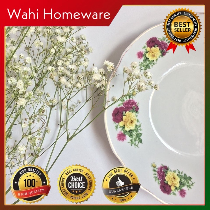 [Wahi Homeware] 6 Pax Dinner Set Rose Bud Porcelain Set Pinggan Mangkuk Kaca Dinnerware