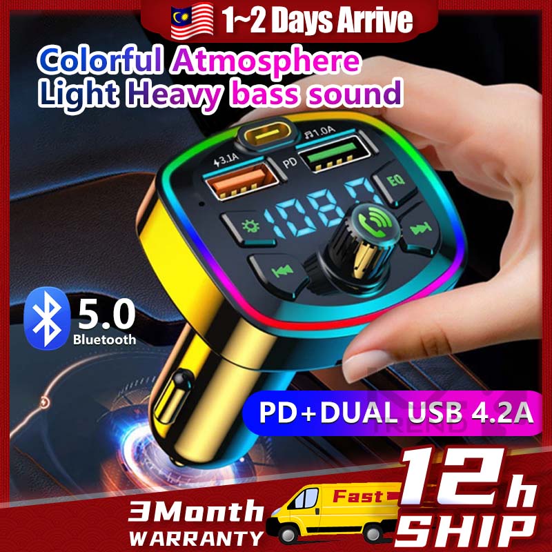 Car fm transmitter bluetooth 5.0 Wireless Car MP3 Player Car Radio Kereta Car Kit Handsfree Dual USB Fast Charge 车载蓝牙