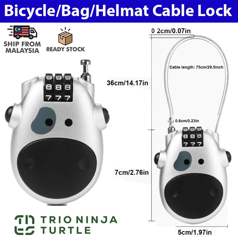 TrioNinja Bag/Bicycle/Motorcycle/HelmeT Lock Anti-theft Code Lock Telescopic Steel Cable