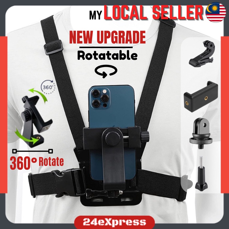 【24HR】Mobile Phone Chest Holder go pro Mount Adjustable Body Harness Strap Mount Camera Clip Stream Pemegang Fon Dada