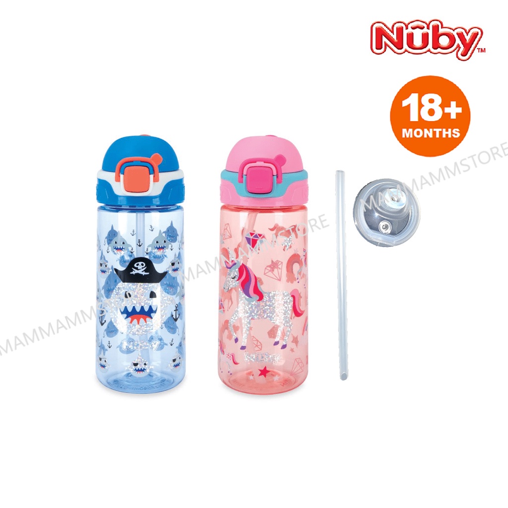 Nuby Tritan Flip-It Bolt with Silicone Spout with Glitter 18oz/540ml / Replacement straw for 18 months+