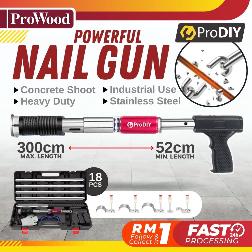 PRODIY Heavy Duty Ceiling Nailer Shooter Manual Rivet Gun Concrete Nail