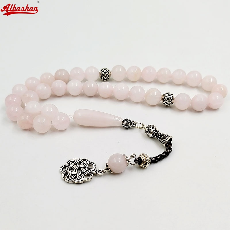 asbih Natural pink quartz Muslim women rosary bead misbaha gemstone Bracelet islamic Jewelry