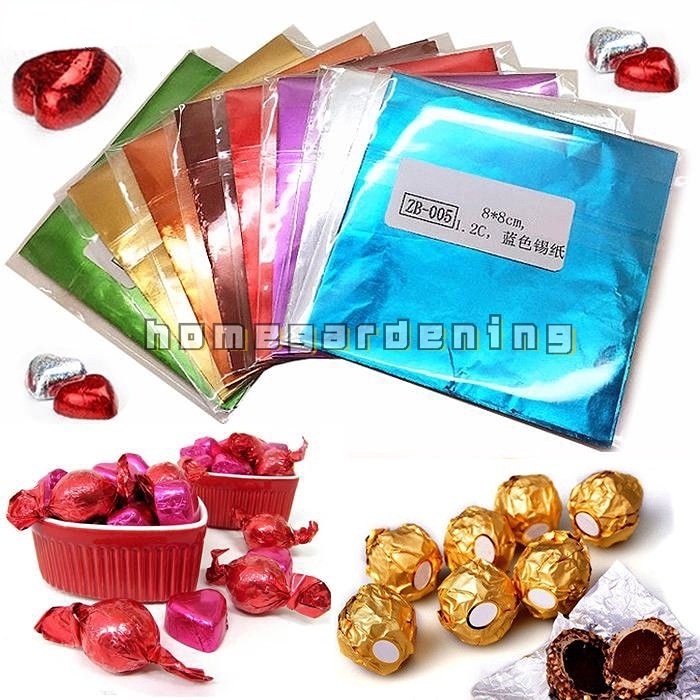 100pcs Square Foil Wrappers Package Sweets Candy Chocolate Lolly Wedding Decor