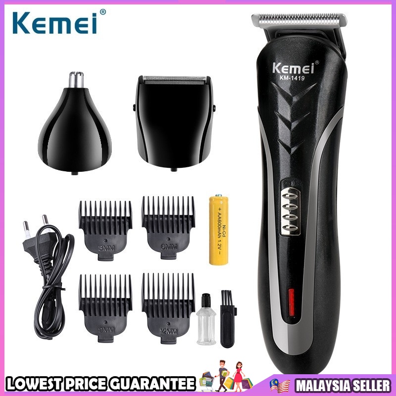 100% ORIGINAL Kemei KM-1419 Mesin Rambut 3 in 1 Electric Trimmer Razor Rechargeable Hair Removal