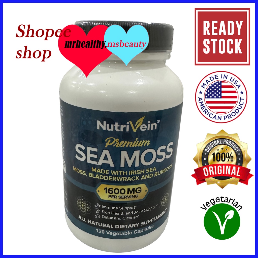 Nutrivein Sea Moss 1600mg Plus Bladderwrack & Burdock - 120 Capsules - Prebiotic Super Food Boosts The Immune