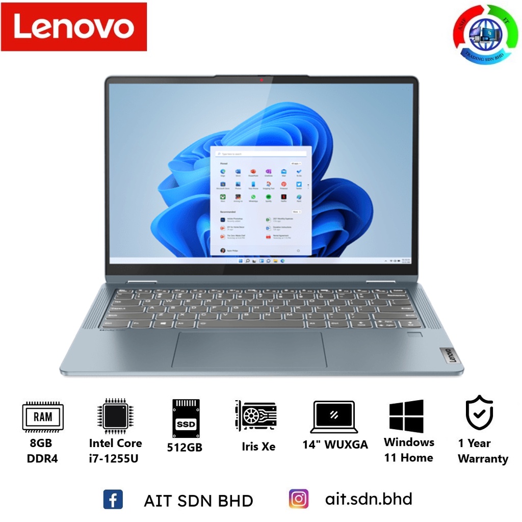 Lenovo Ideapad Flex 5 14iau7 82r70005us 14 Wuxga Touch Laptop Blue Intel Core I7 1255u 8gb