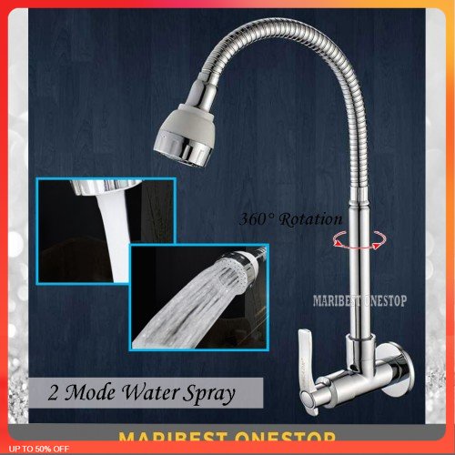 🌹[Local Seller] Kitchen Tapware Faucet Flexible 360 Swivel Wall Mounted Sink Tap AT-222444+ Gif
