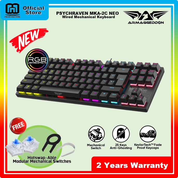 ARMAGGEDDON MKA-2C Neo Red Switch Mechanical Keyboard 87 Keys (Free 2 ...
