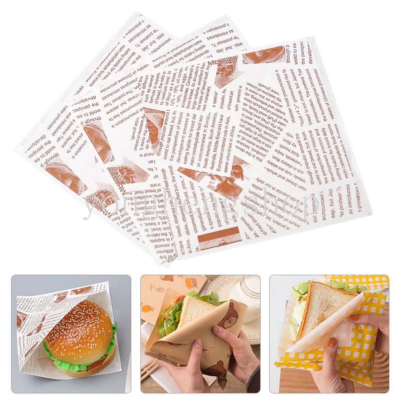 10/50pcs Sandwich Wrapper Donut Bakery Bread Kraft Paper Food Packaging Wrapping Papers Rice Ball Hamburger Oilproof Paper Baking Bento Tool