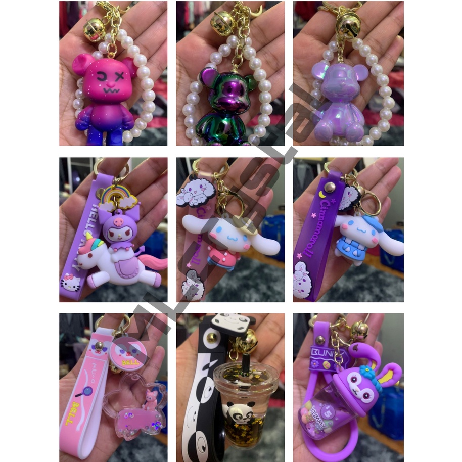Sanrio Keychain Melody Kuromi Hello Kitty Cinnamoroll Purin Cute Key Ring School Bag Charm Key