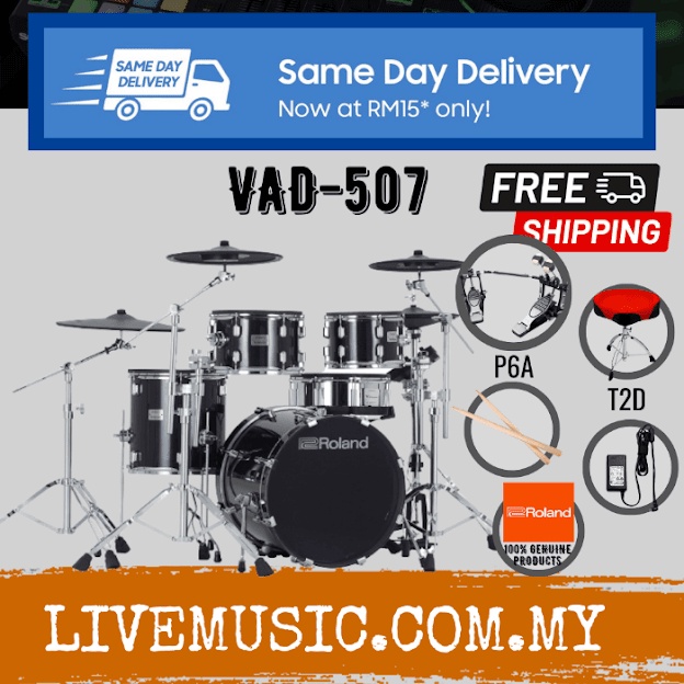 Roland VAD507 VDrums Acoustic Design Electronic Drum Kit w/Pedal And Drum Throne ( VAD507