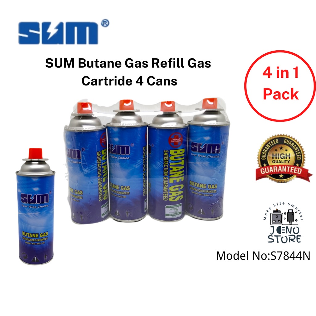SUM BUTANE GAS REFILL GAS CARTRIDGE 4 CANS MADE IN KOREA LIQUEFIED