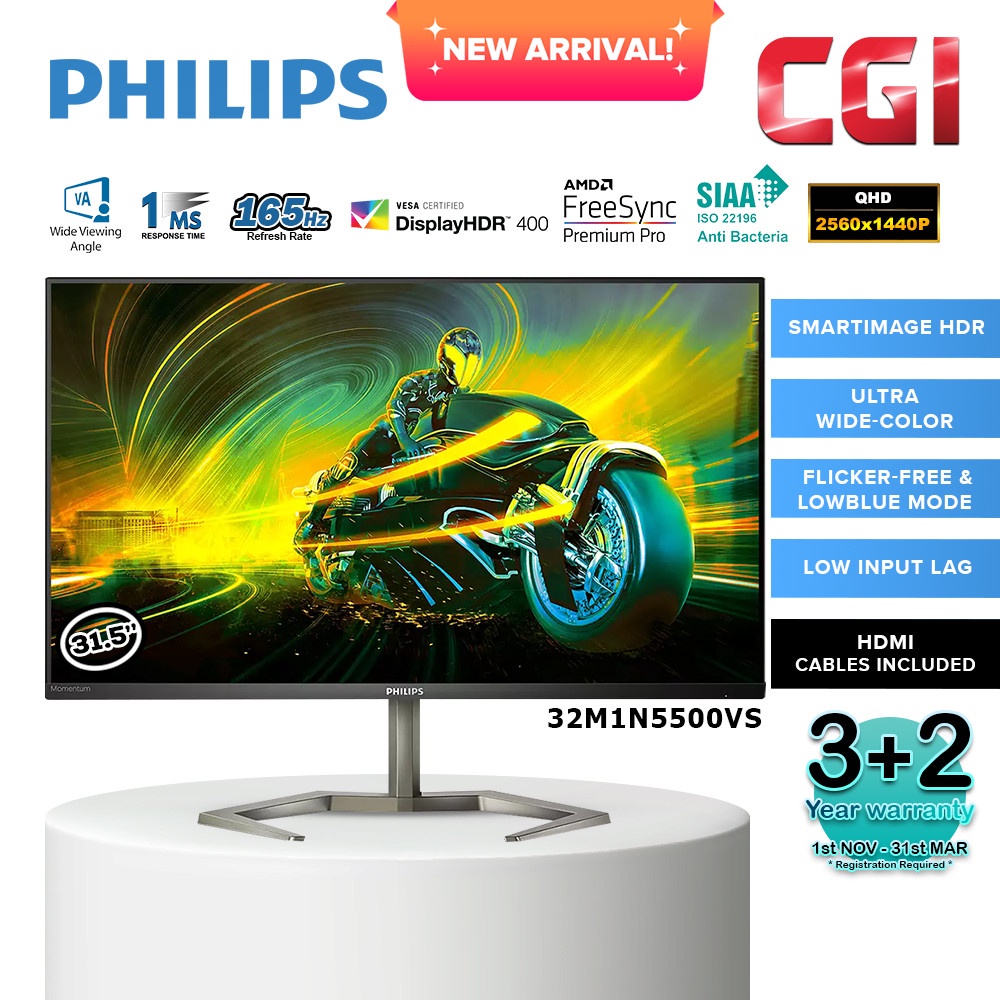 Philips 31.5" 32M1N5500VS Momentum 5000 VA QHD 165Hz 1ms HDR400 ...