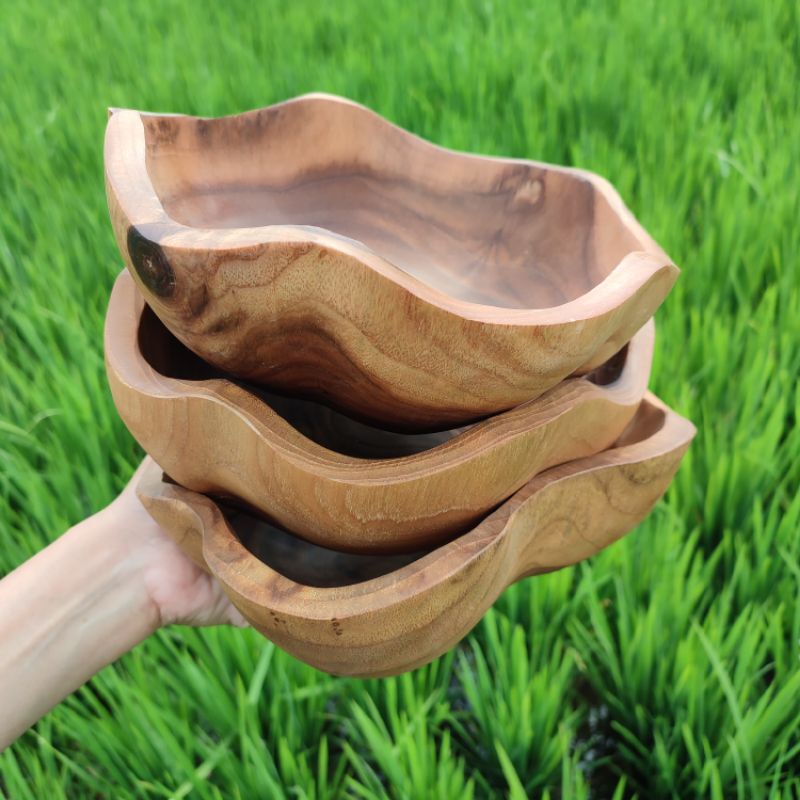 KAYU Natural Teak Wood Bowl/Teak Wood Cutting Bowl Shopee Malaysia