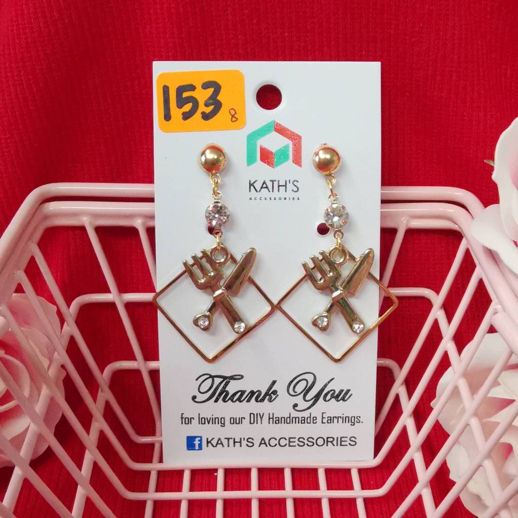 [KATH'S ACCSSORIES] HANDMADE EARRING FORK AND SPOON CUTLERY CUTE DANGLING EARRING RHINESTONE STUD EARRING HANDMADE