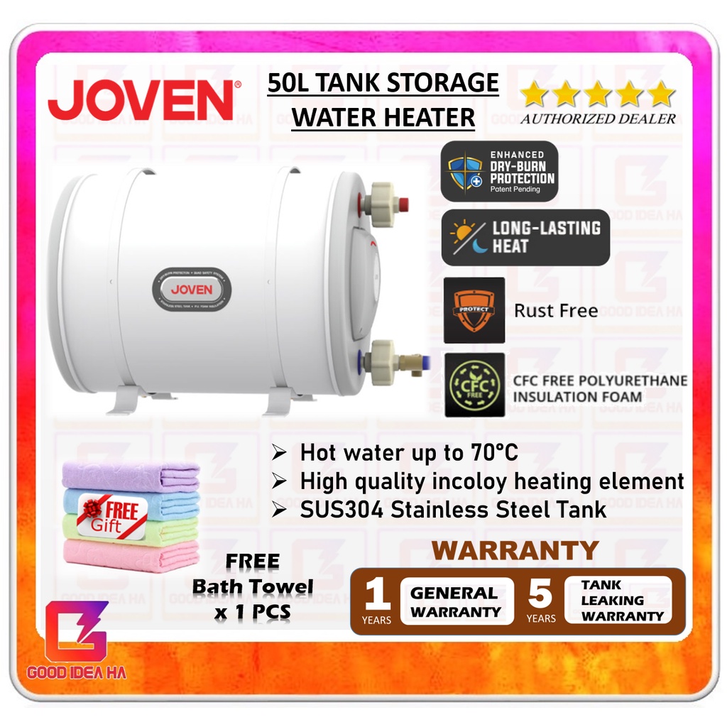 *FREE BATH TOWEL* JOVEN 50L STORAGE WATER HEATER SUS304 Stainless Steel Tank JSH50 Shopee Malaysia