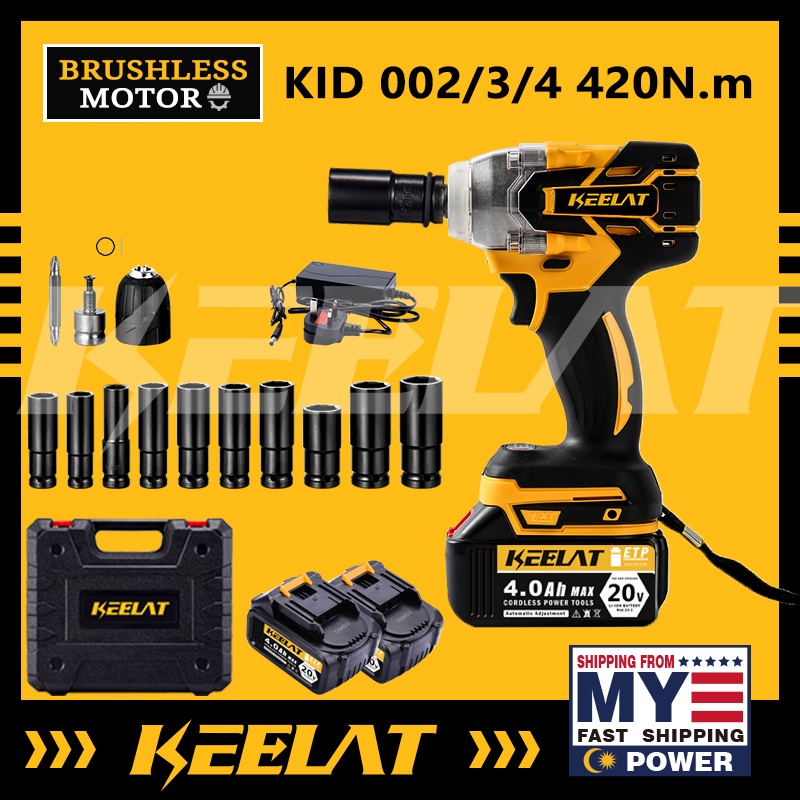 KEELAT 420Nm Cordless Impact Wrench Gun Drill 2 in 1 Heavy Duty High