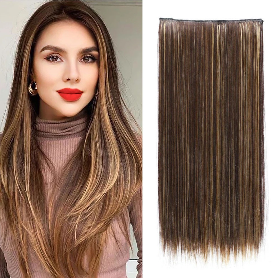 24 inches Long Straight 5 Clips Hair Extensions Synthetic Invisible Clip  Hair Extension Wig | Shopee Malaysia