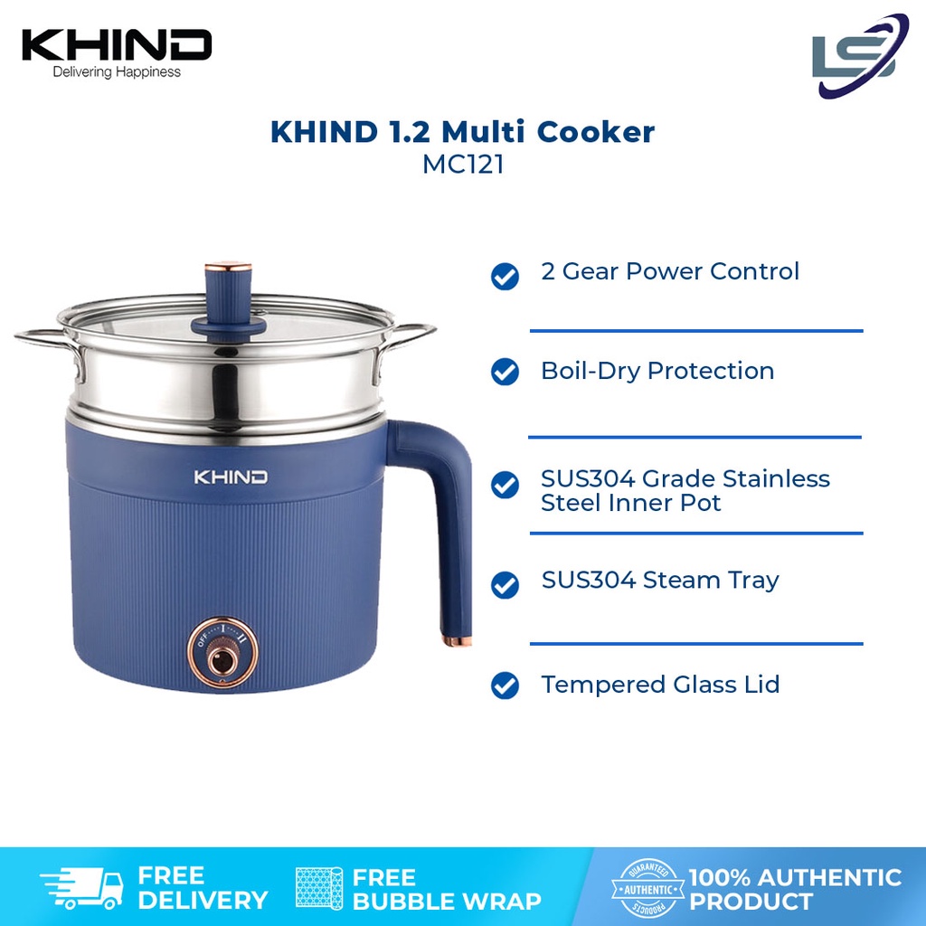 KHIND 1.2 Multi Cooker MC121 | SUS304 Grade Stainless Steel Steam Tray & Inner Pot | Boil-Dry Protection