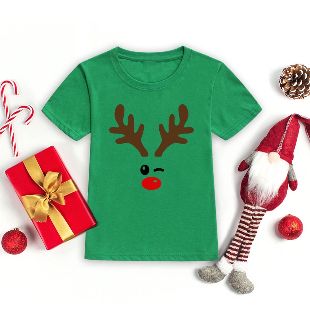 Merry Christmas Kids T Shirt Reindeer Girls Boys Family Matching Clothes Red Tshirts 2023 Xmas Party Tops Childrens Gift